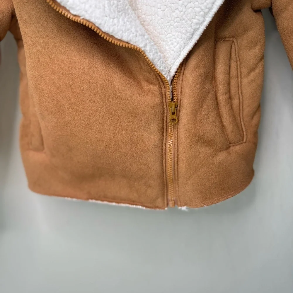 OSHKOSH B’GOSH Girls Faux Suede Jacket With Sherpa Cream Fleece Size 6/6X Warm